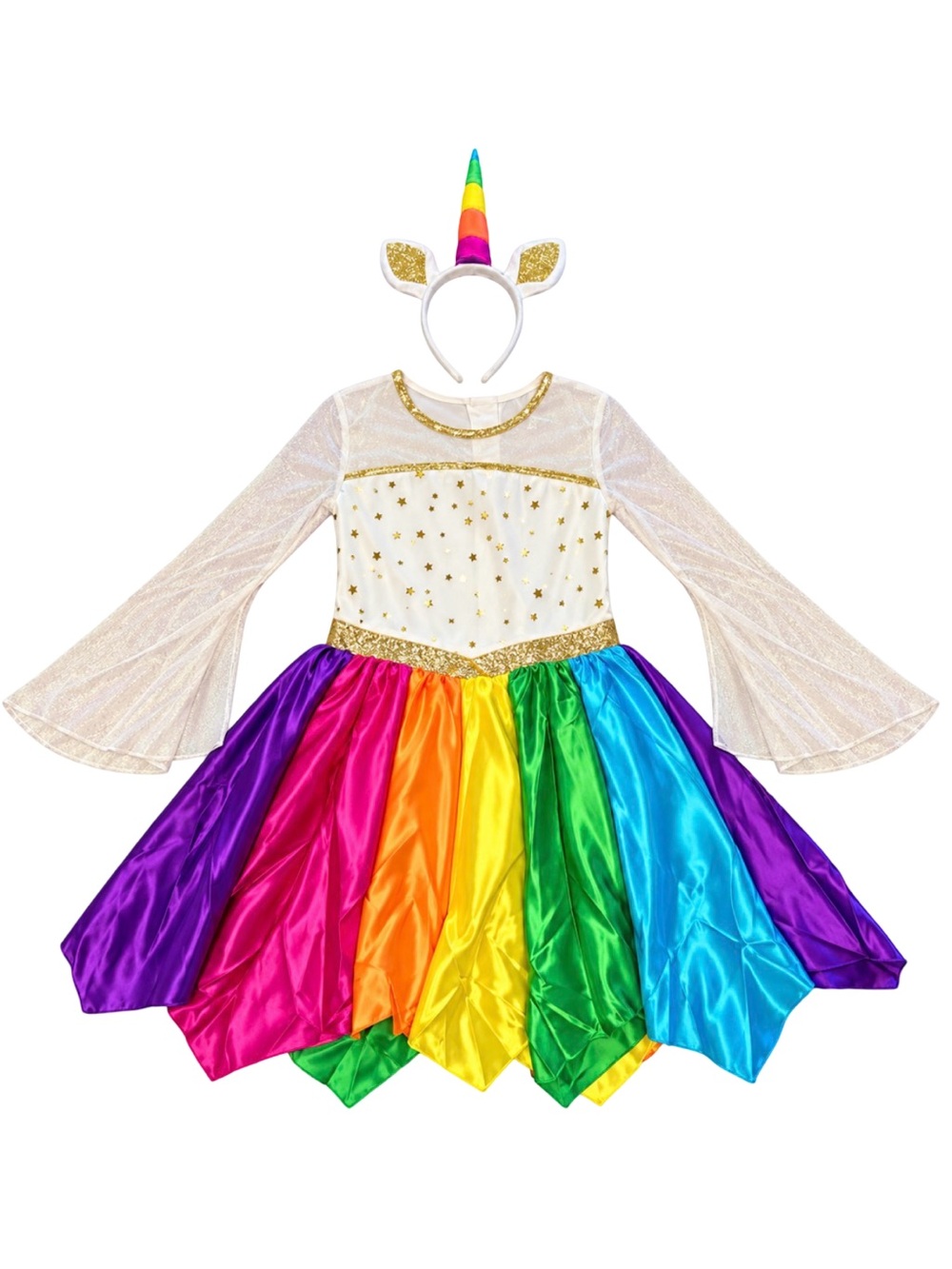 Amscan Girls Mystical Unicorn Costume Rainbow Dress Headband Size Medium 8/10